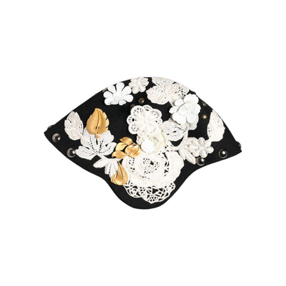 Dolce & Gabbana Black Wool White Floral Gold Leaf Cloche Hat
