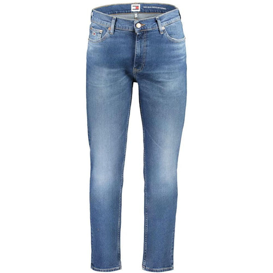 Tommy Hilfiger blue cotton dad jeans, regular tapered fit, with 5 pockets, washed effect, button and zip, featuring logo embroidery.