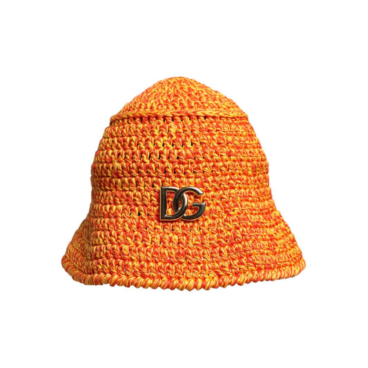 Dolce & Gabbana Orange Cotton Crochet DG Logo Bucket Hat HAT9659