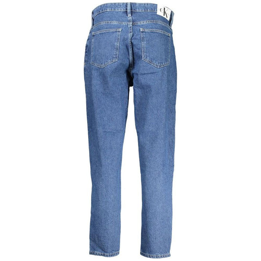Back view of Calvin Klein blue cotton women's jeans featuring classic design and iconic logo.