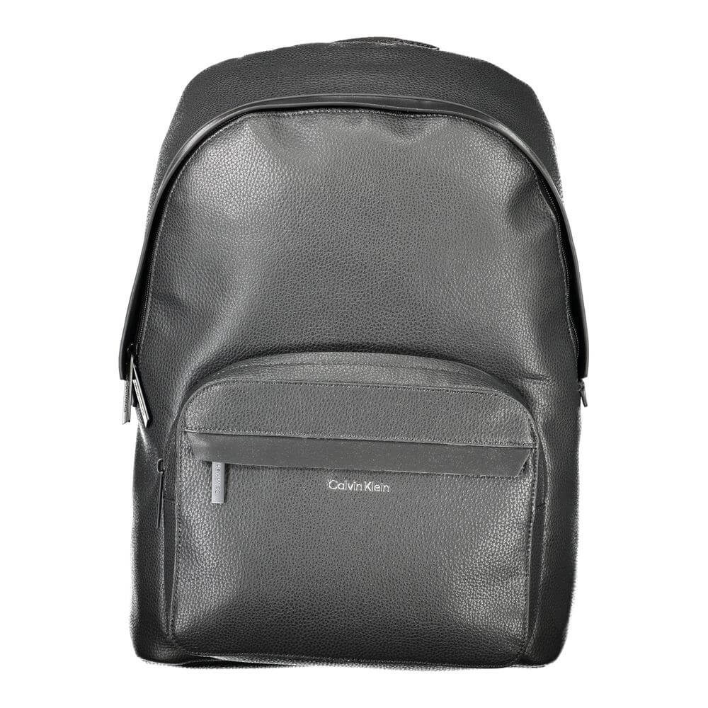 Calvin Klein Black Polyester Men Backpack with external pocket and adjustable straps for modern style and functionality