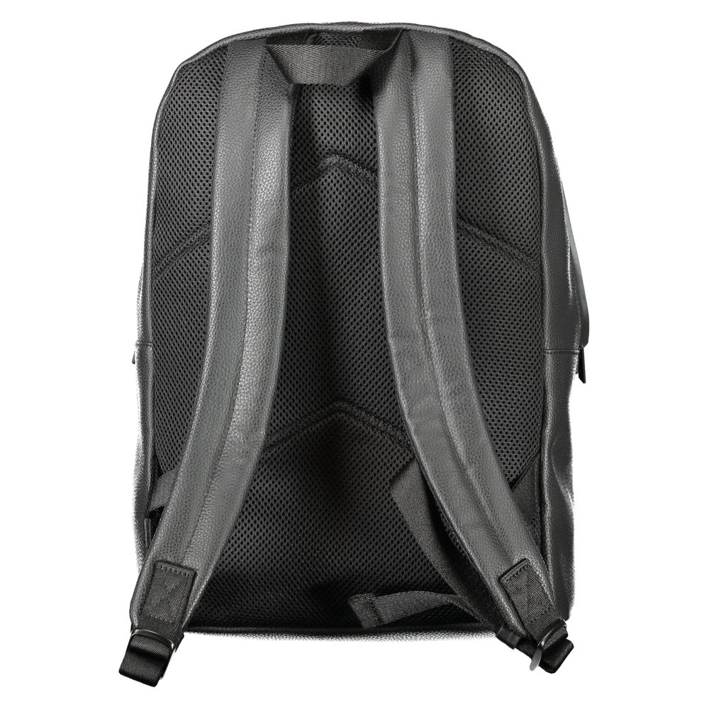 Calvin Klein Black Polyester Men Backpack rear view showing adjustable shoulder straps