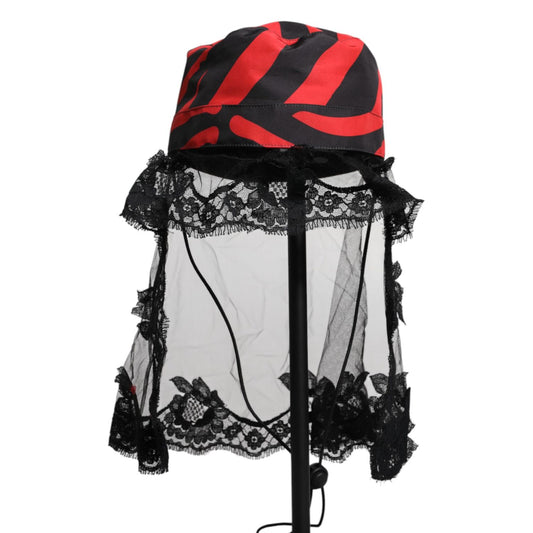Dolce & Gabbana Black Red Stripes Lace Tulle Bucket Hat HAT9799-57