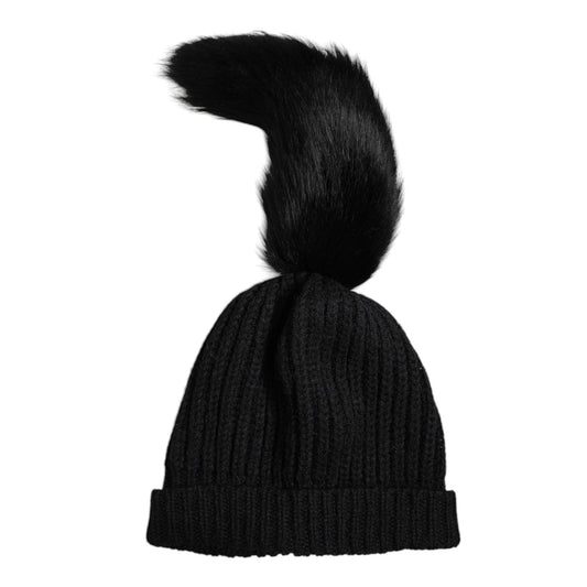 Dolce & Gabbana Black Acrylic Knitted Fur Winter Beanie Hat HAT9802