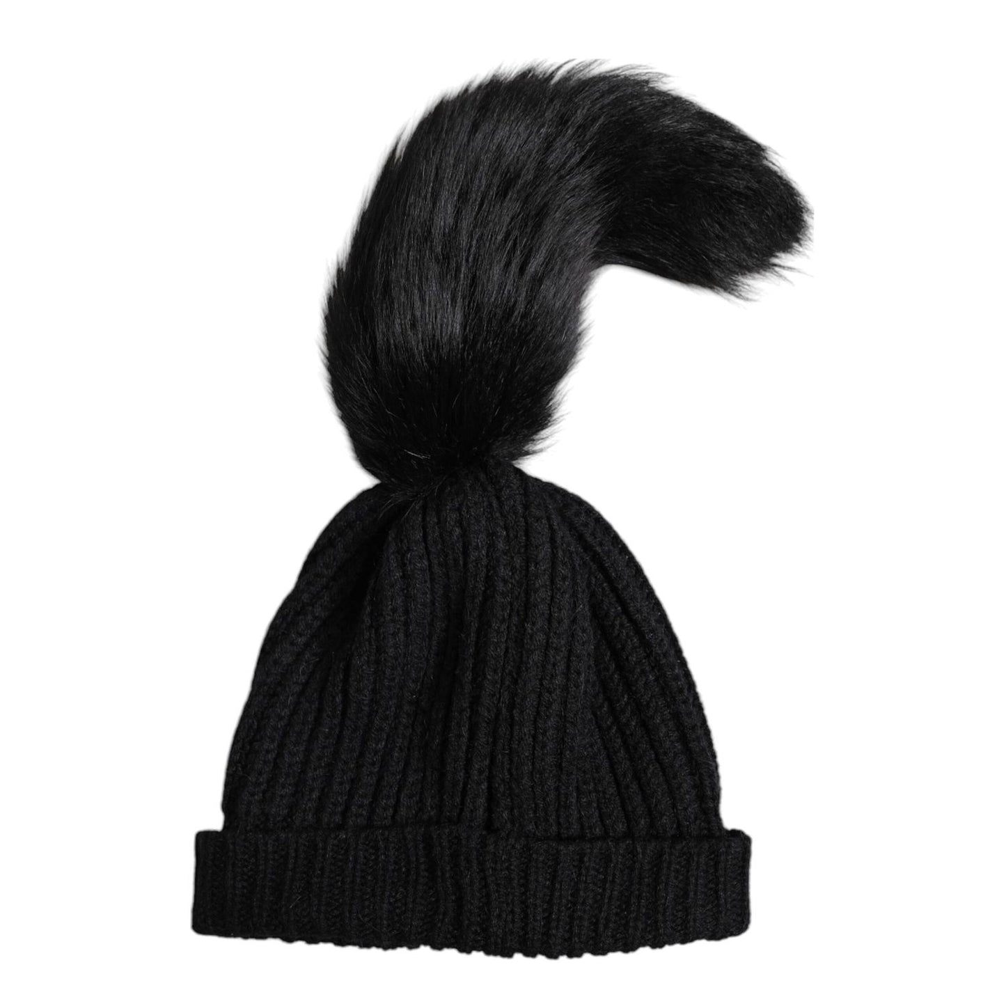 Dolce & Gabbana Black Acrylic Knitted Fur Winter Beanie Hat