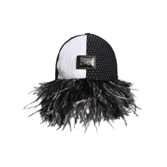 Dolce & Gabbana White Black Polka Dot Feathers Baseball Cap HAT9831-56