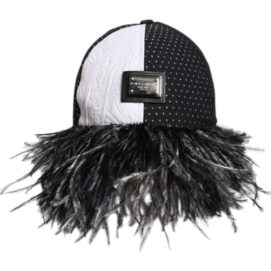 Dolce & Gabbana White Black Polka Dot Feathers Baseball Cap Dolce & Gabbana Light Gray