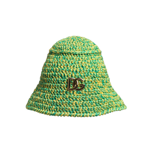 Dolce & Gabbana Green Cotton Crochet DG Logo Bucket Hat HAT9858-58