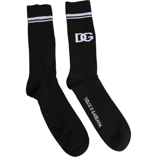 Dolce & Gabbana Black Cotton DG Logo Mid Calf Men Socks Dolce & Gabbana Black