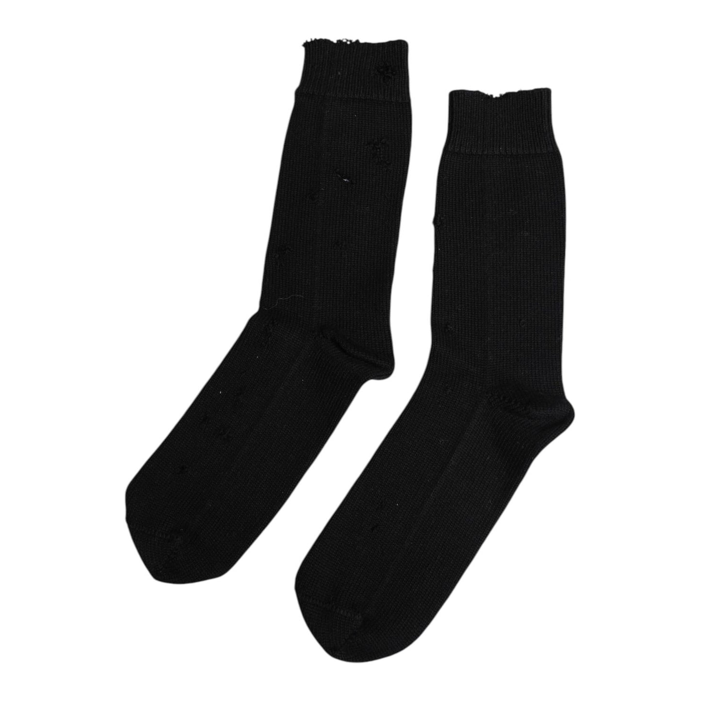 Dolce & Gabbana Black Solid Stretch Mid Calf Men Socks