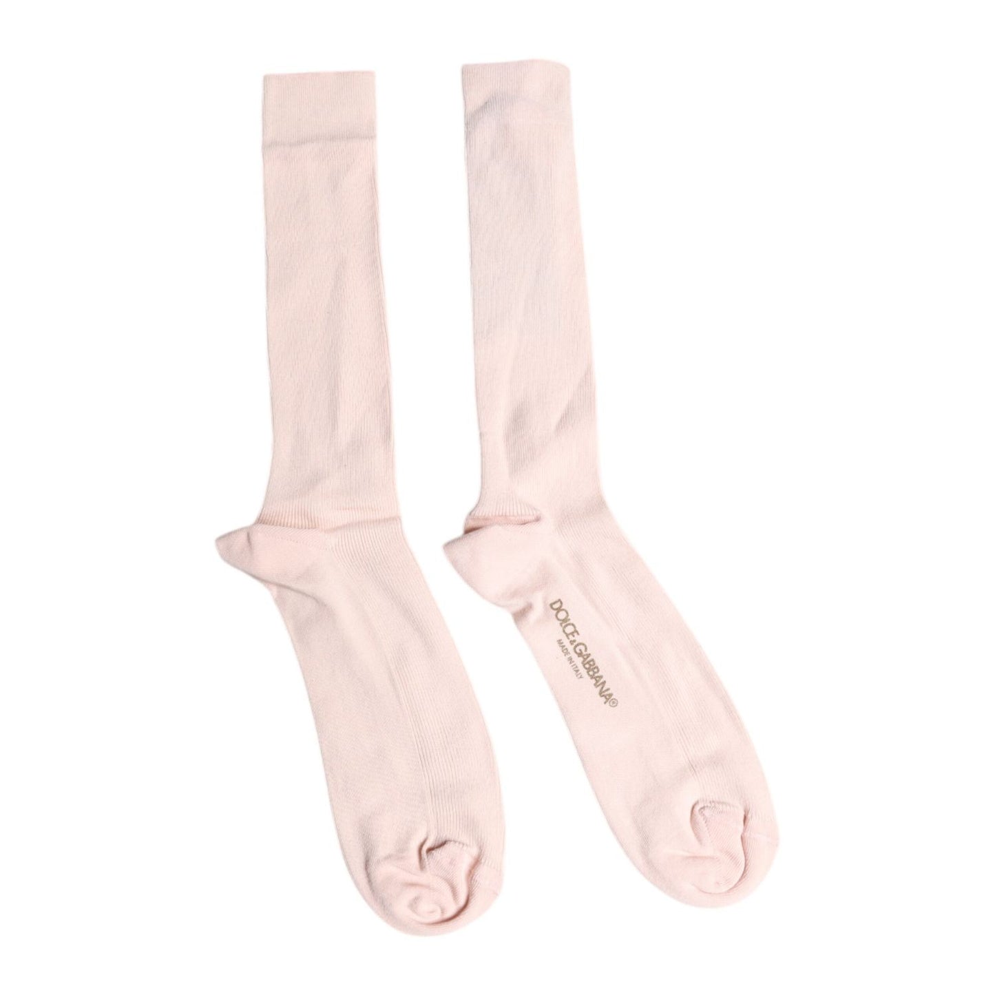 Dolce & Gabbana Ivory Cotton Stretch Logo Over Calf Socks