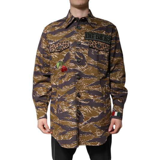 Dolce & Gabbana Brown Leopard Cotton Collared Coat Jacket JKT4126-48