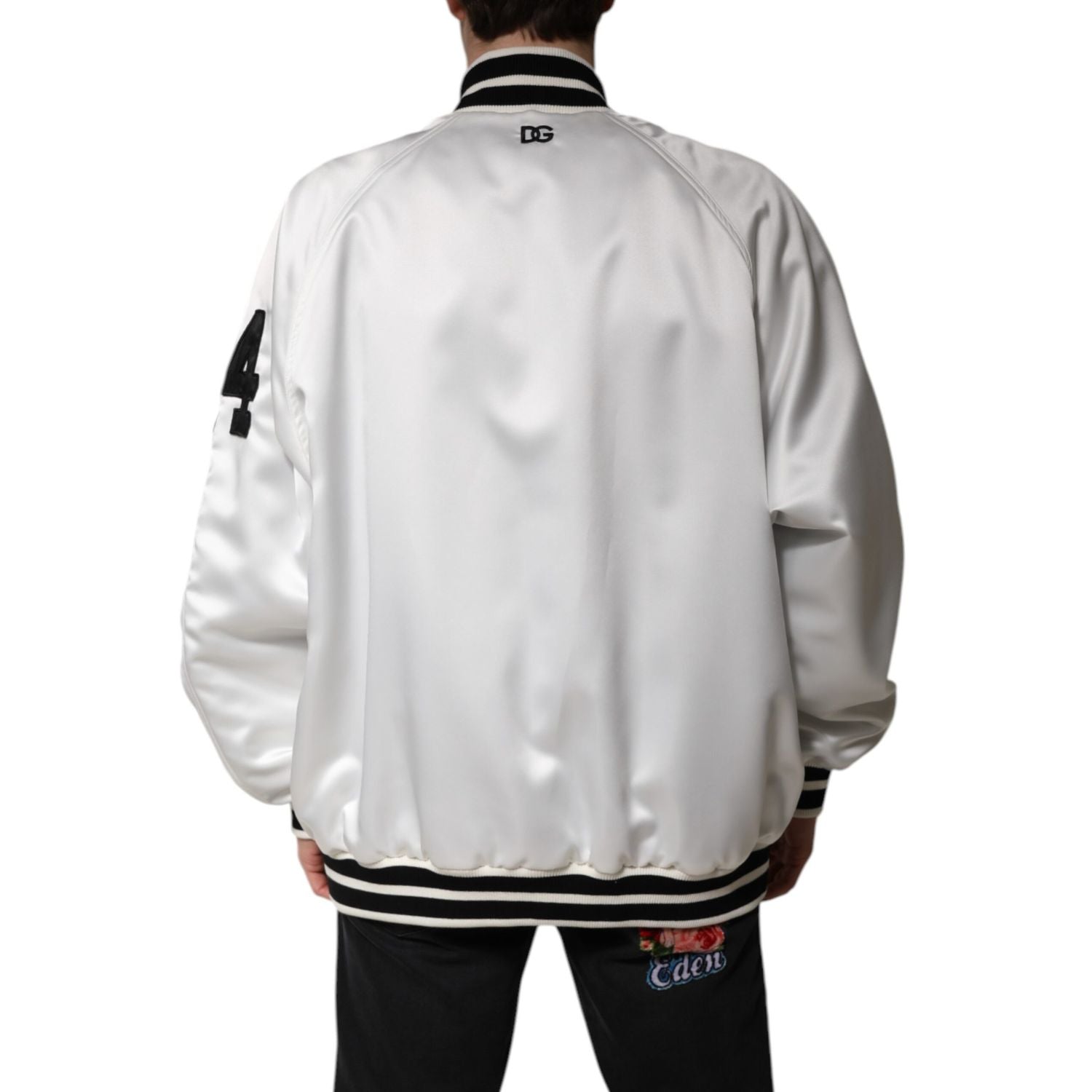 Dolce & Gabbana White DG Logo Polyester Jersey Bomber Jacket