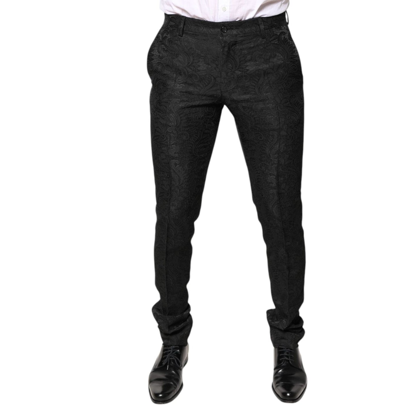 Dolce & Gabbana Black Floral Jacquard Mid Waist Dress Pants