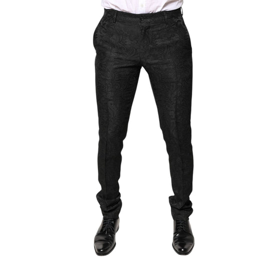 Dolce & Gabbana Black Floral Jacquard Mid Waist Dress Pants