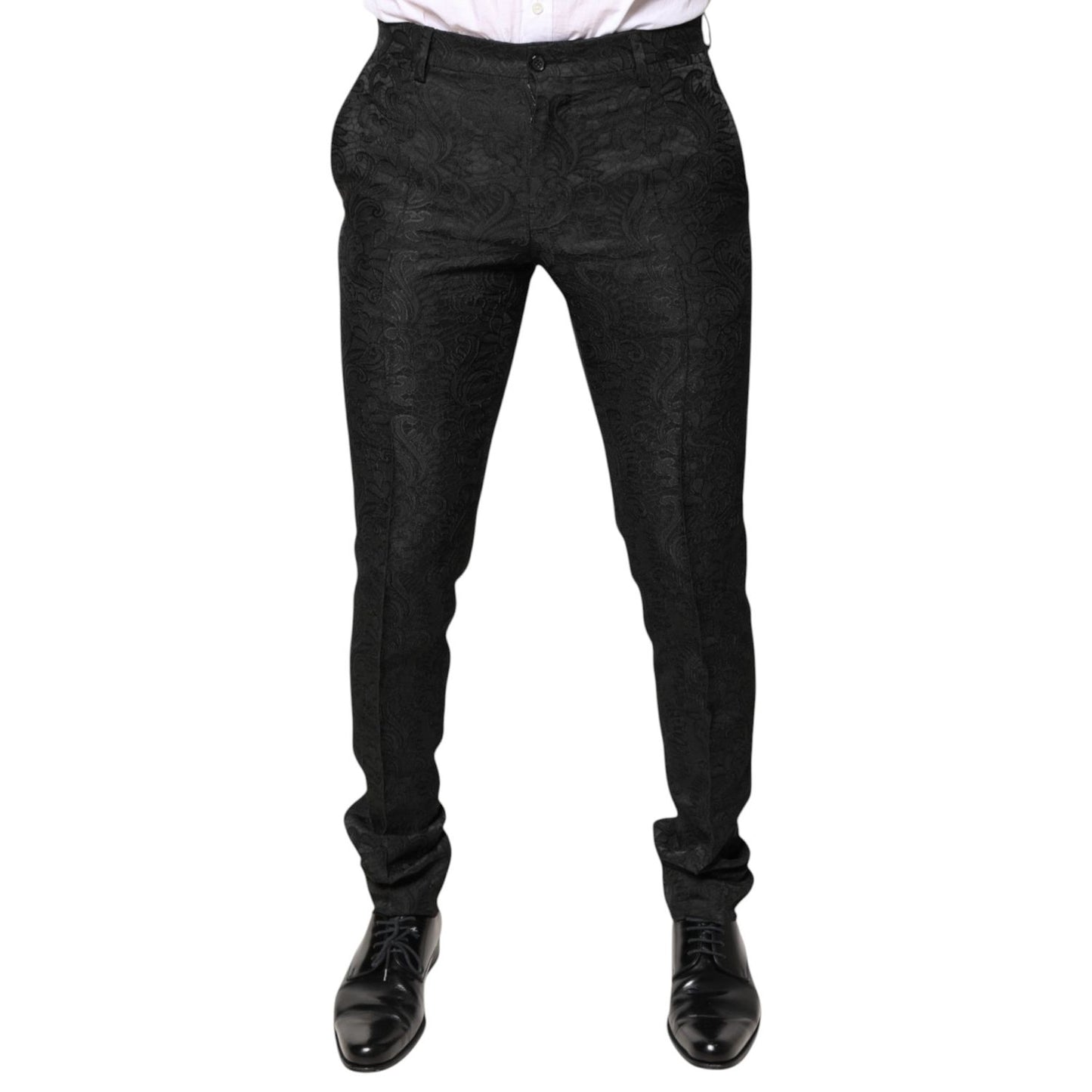 Dolce & Gabbana Black Floral Jacquard Mid Waist Dress Pants