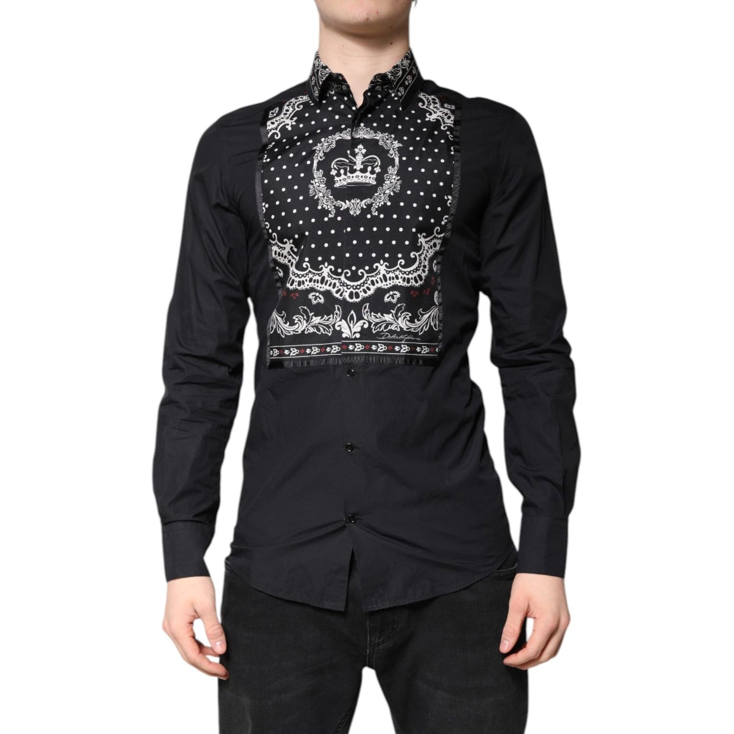 Dolce & Gabbana Black White Bandana GOLD Formal Dress Shirt