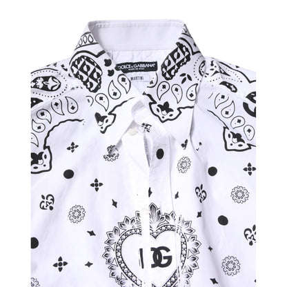 Dolce & Gabbana White Black Bandana MARTINI Men Dress Shirt
