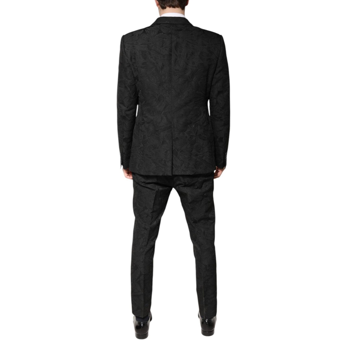 Dolce & Gabbana Black Polyester Floral Jacquard 2 Piece Suit