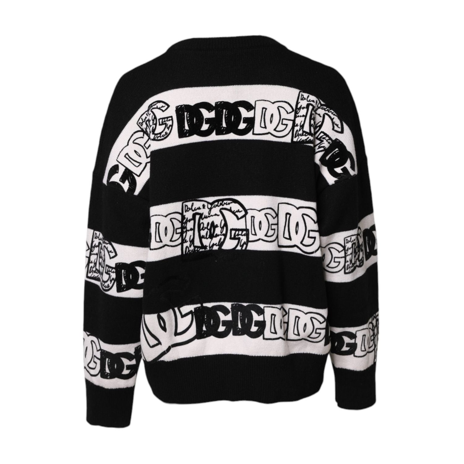Dolce & Gabbana Black White Logo Print Wool Pullover Sweater