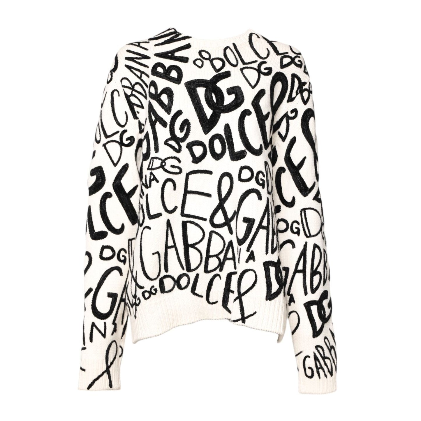 Dolce & Gabbana White Black Logo Print Women Pullover Sweater