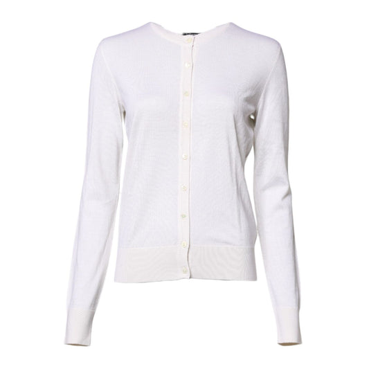 Dolce & Gabbana White Cashmere Crew Neck Top Cardigan Sweater
