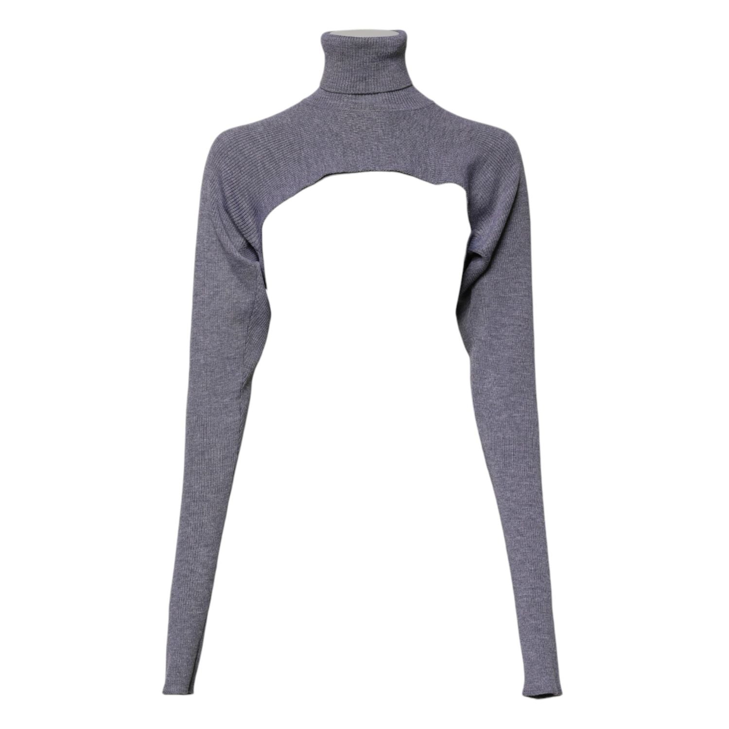 Dolce & Gabbana Gray Wool Knit Turtleneck Cropped Top Sweater