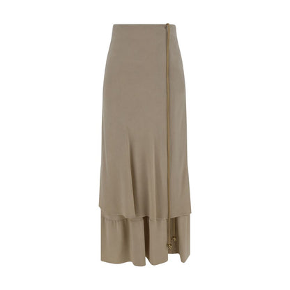 Quira Beige Silk Long Skirt