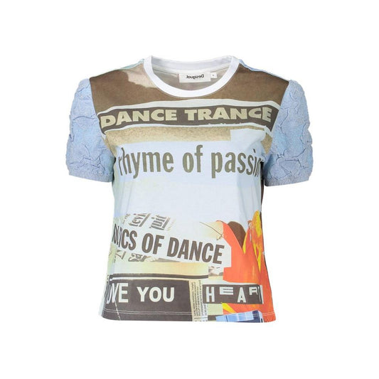 Desigual Light Blue Cotton Women Top Desigual Light Gray