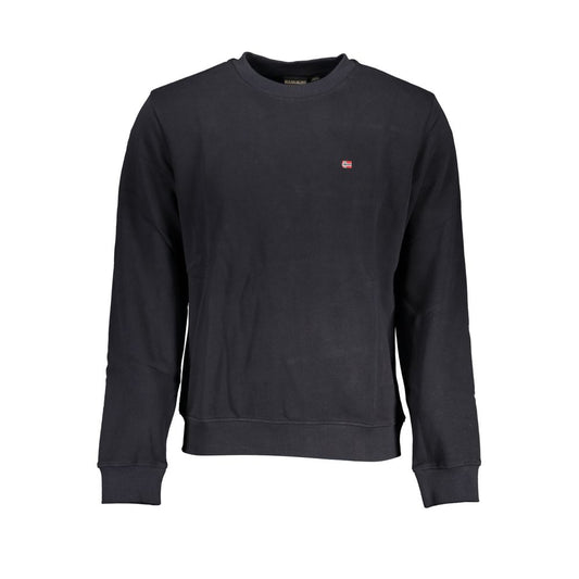 Napapijri elegant black crew neck sweatshirt with long sleeves and embroidered logo, made from soft cotton blend for comfort and style.