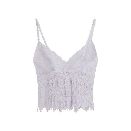 Charo Ruiz Dana cotton top with guipure panels, V-neckline, thin straps, and elasticized back; perfect for a chic, summer look.