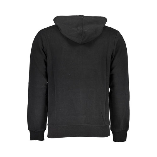 Back view of La Martina black hooded cotton sweatshirt, featuring a sleek design and regular fit, made from 100% cotton.