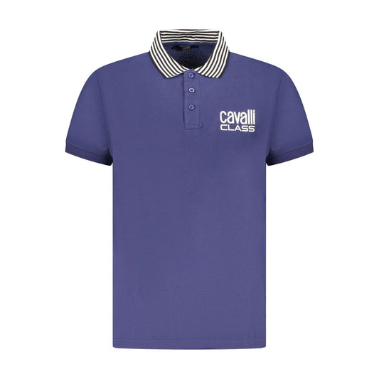 Cavalli Class Blue Cotton Men Polo Shirt Cavalli Class Dark Slate Blue