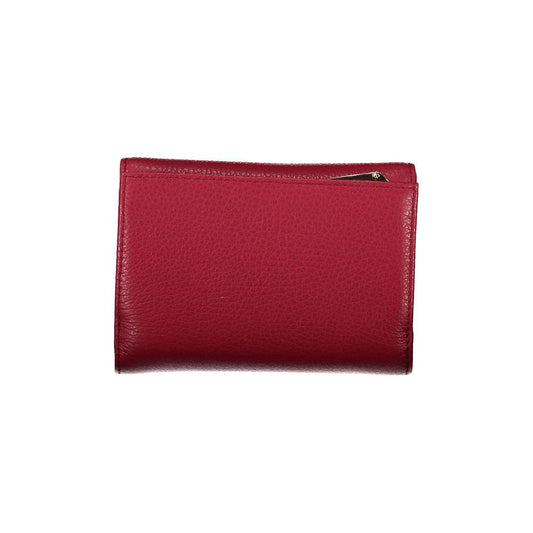 Coccinelle red leather women's wallet with external zip pocket, elegant design for functionality and style.