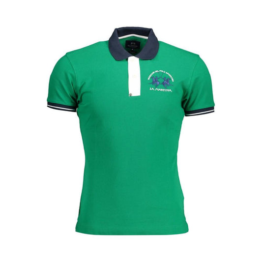 La Martina Green Cotton Men Polo Shirt La Martina Dark Cyan