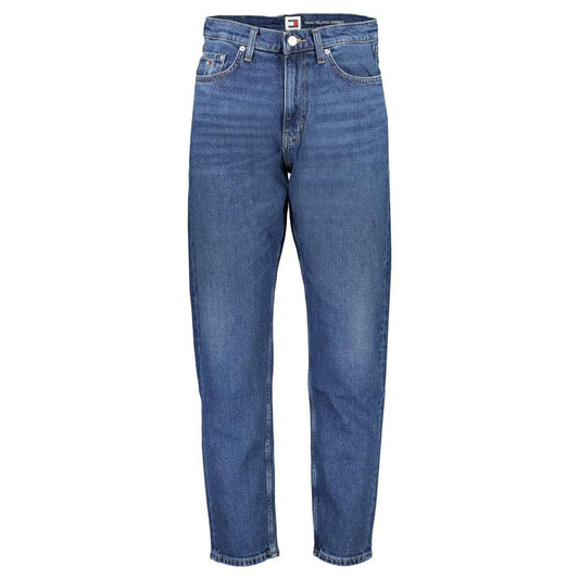 Tommy Hilfiger blue cotton jeans, ISAAC relaxed tapered fit, 5 pockets, button and zip closure, featuring embroidery and logo.