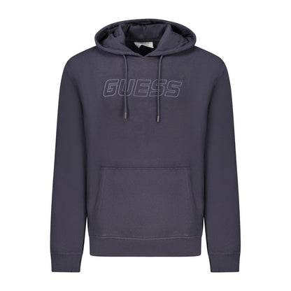 Guess Jeans Blue Cotton Men Sweater - hooded sweatshirt with front pocket and Guess logo in blue cotton.