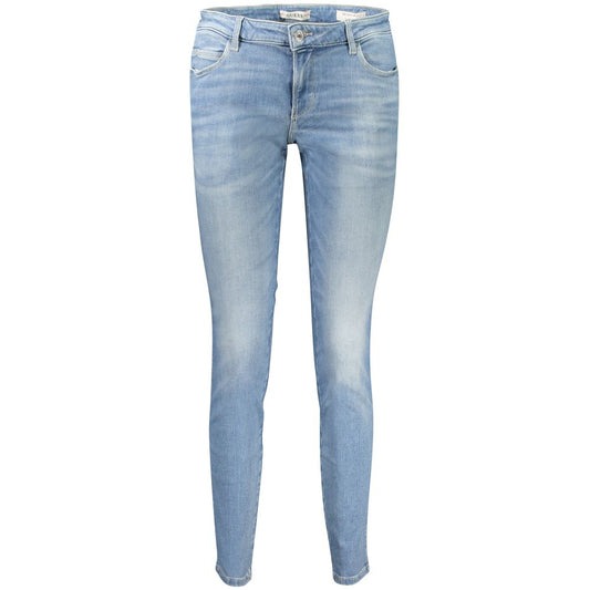 Light blue Guess Jeans for women made from recycled cotton, featuring a flattering skinny fit with a subtle washed effect.