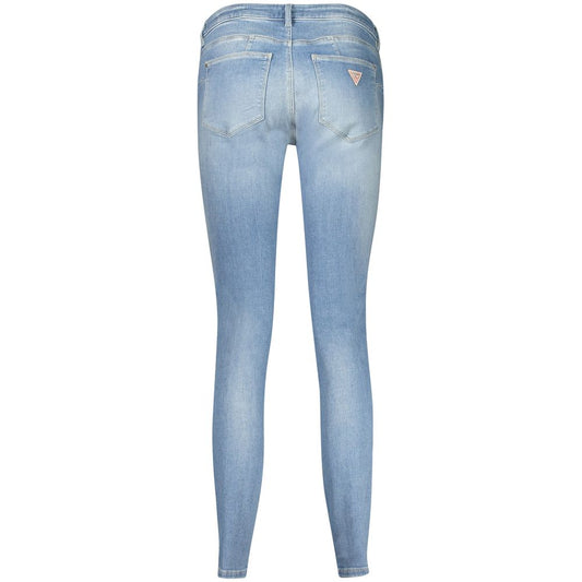 Back view of Guess Jeans light blue recycled cotton women's skinny jeans.