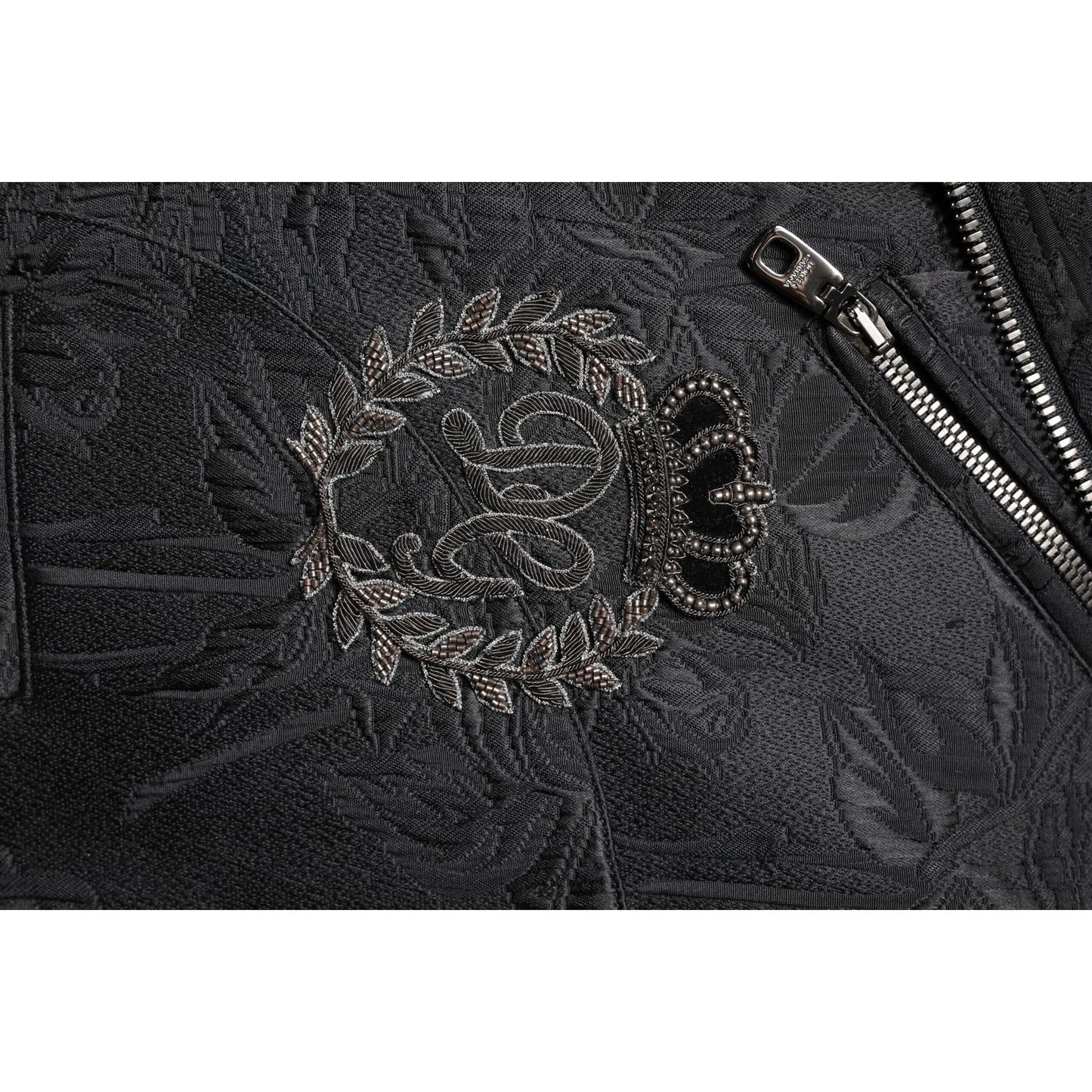 Dolce & Gabbana Black Brocade Cotton Full Zip Biker Jacket