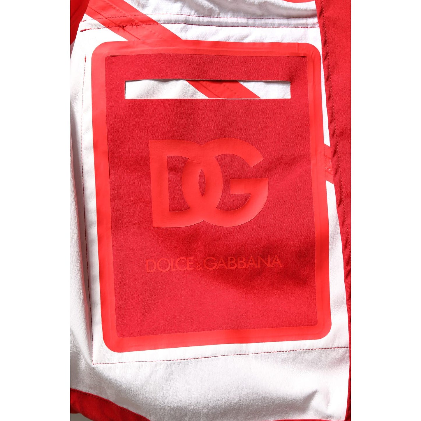 Dolce & Gabbana Red White Nylon Full Zip Windbreaker Jacket