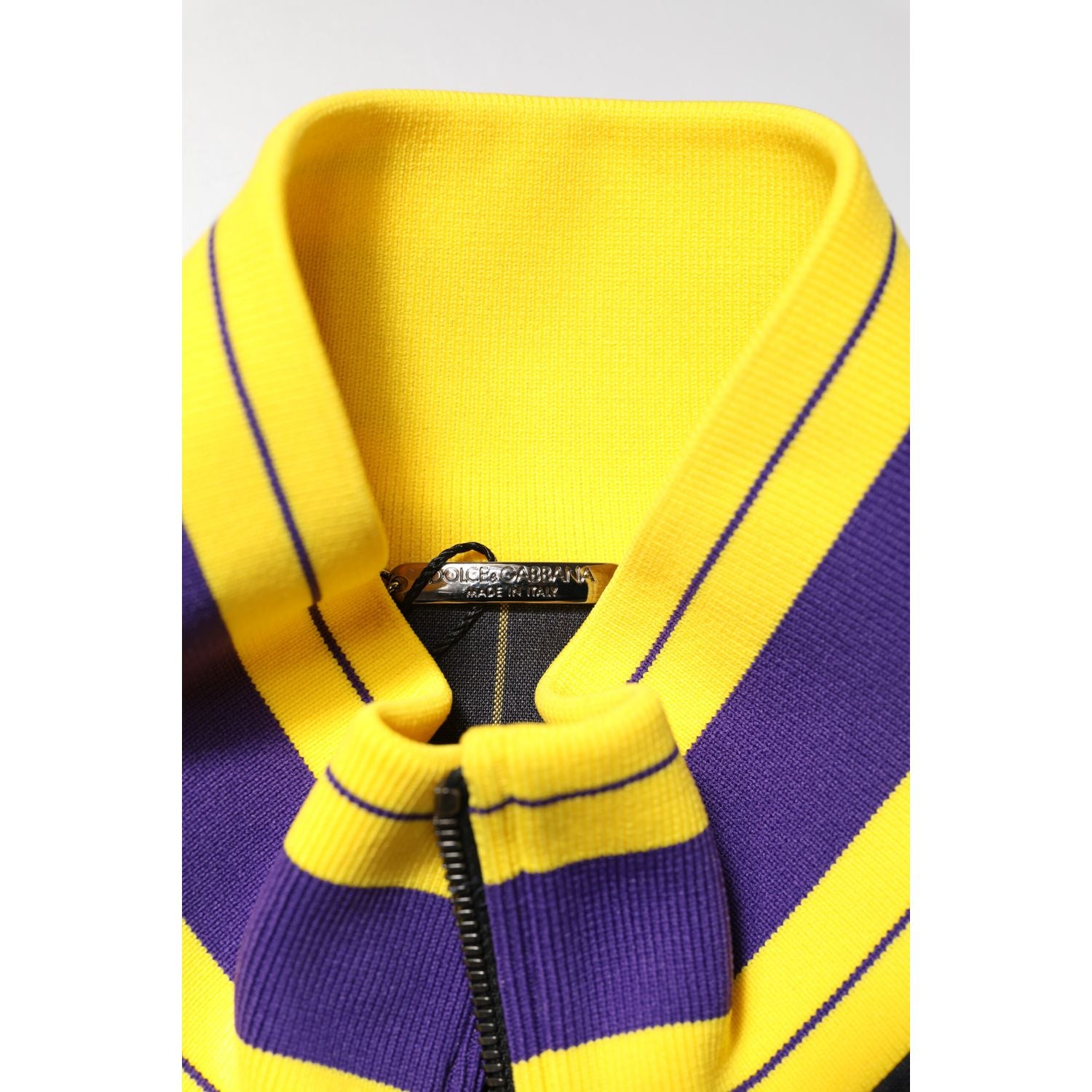 Dolce & Gabbana Black Striped Logo Full Zip Bomber Jacket