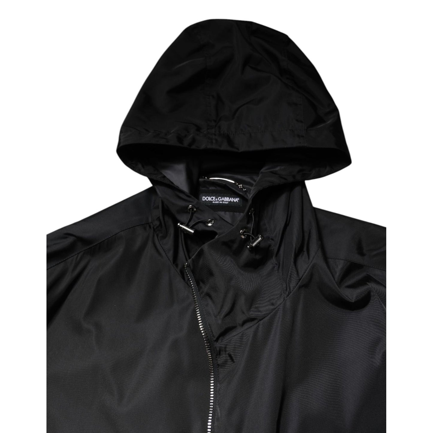 Dolce & Gabbana Black Hooded Long Men Windbreaker Jacket