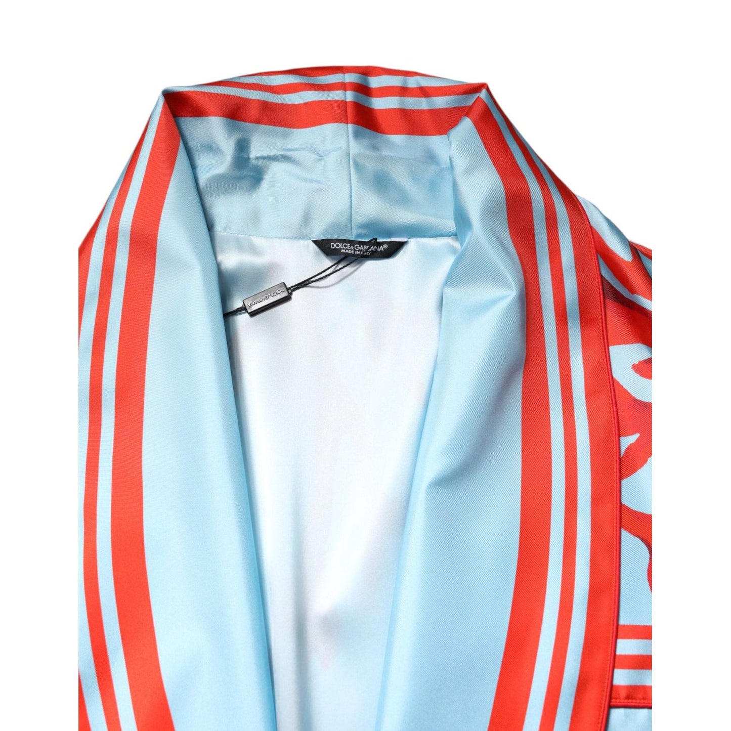 Dolce & Gabbana Blue Red Coral Print Wrap Robe Coat Jacket