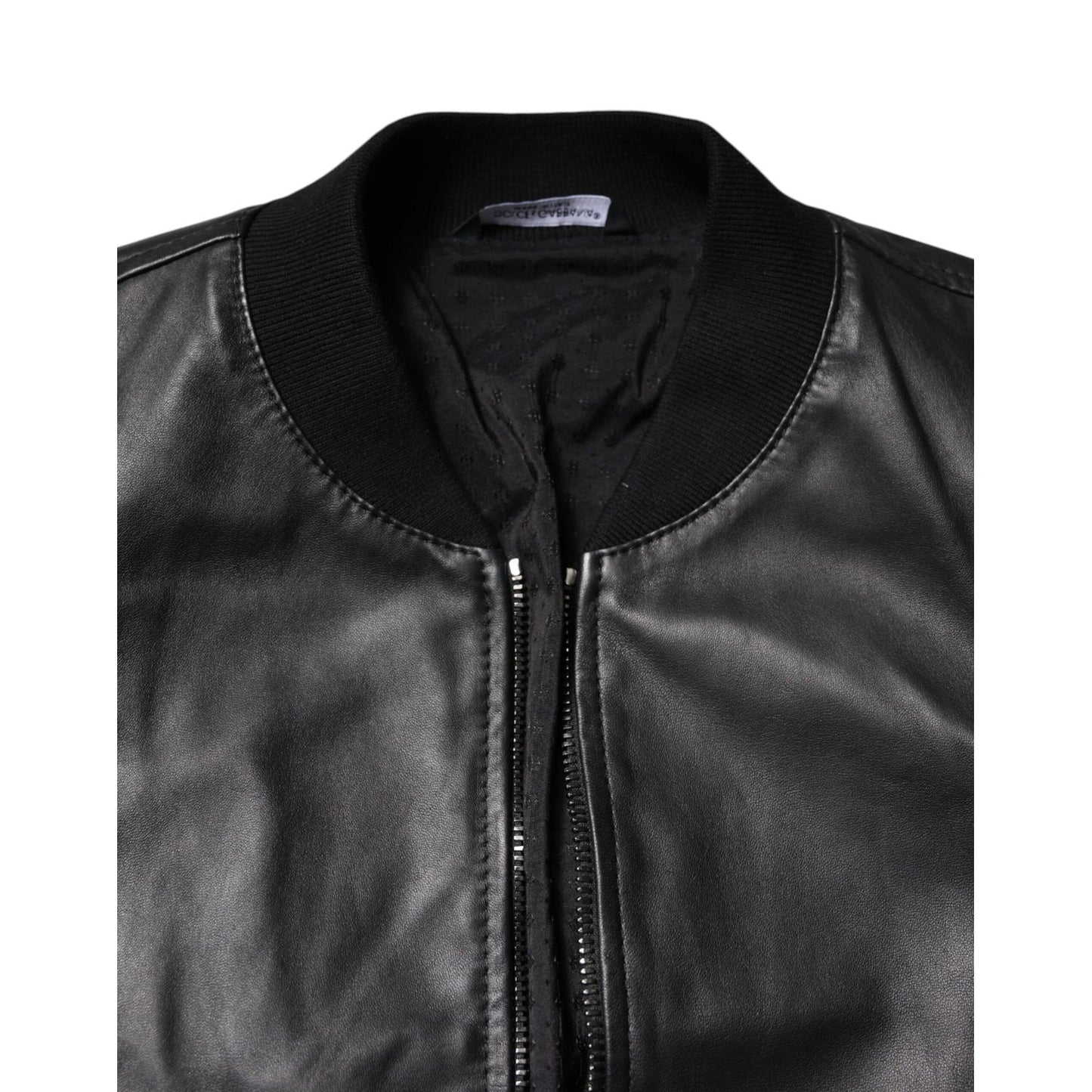 Dolce & Gabbana Black Lambskin Leather Full Zip Biker Jacket