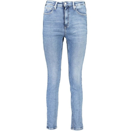 Calvin Klein Blue Cotton Women Jeans with high-rise skinny fit and elegant embroidery, 20% recycled cotton for sustainable fashion.