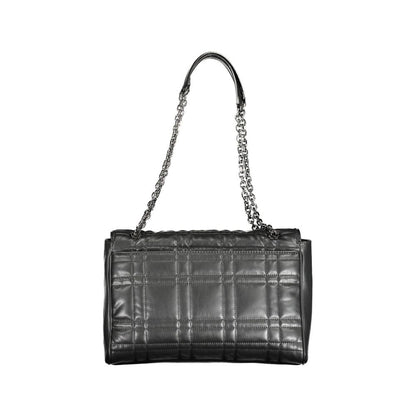 Calvin Klein Black Polyester Women Handbag with chain handles and stylish turnbuckle closure for chic, eco-friendly fashion.