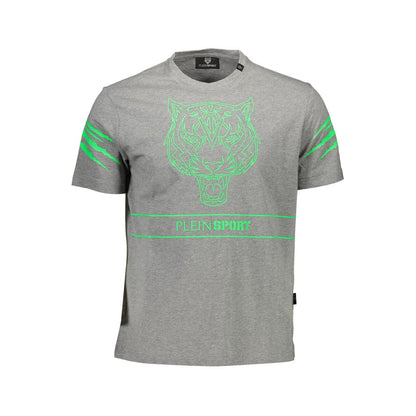 Plein Sport Brown Cotton Men T-Shirt with bold print, featuring contrasting details and logo on front, made from premium cotton material.