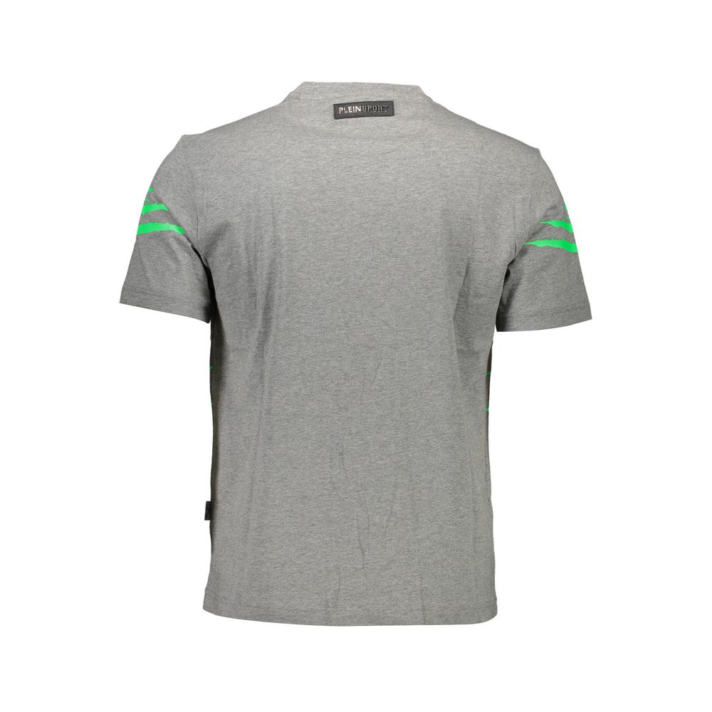 Back view of Plein Sport Brown Cotton Men T-Shirt with green accents and logo.