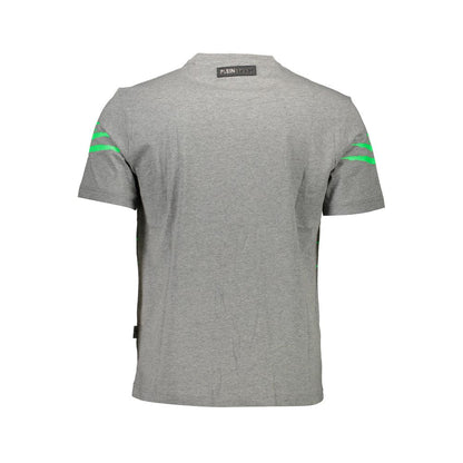 Back view of Plein Sport Brown Cotton Men T-Shirt with green accents and logo.